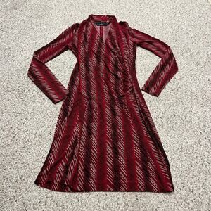 Norma Kamali Red Striped Faux Wrap Dress M Casual Long Sleeve Fall Formal Career